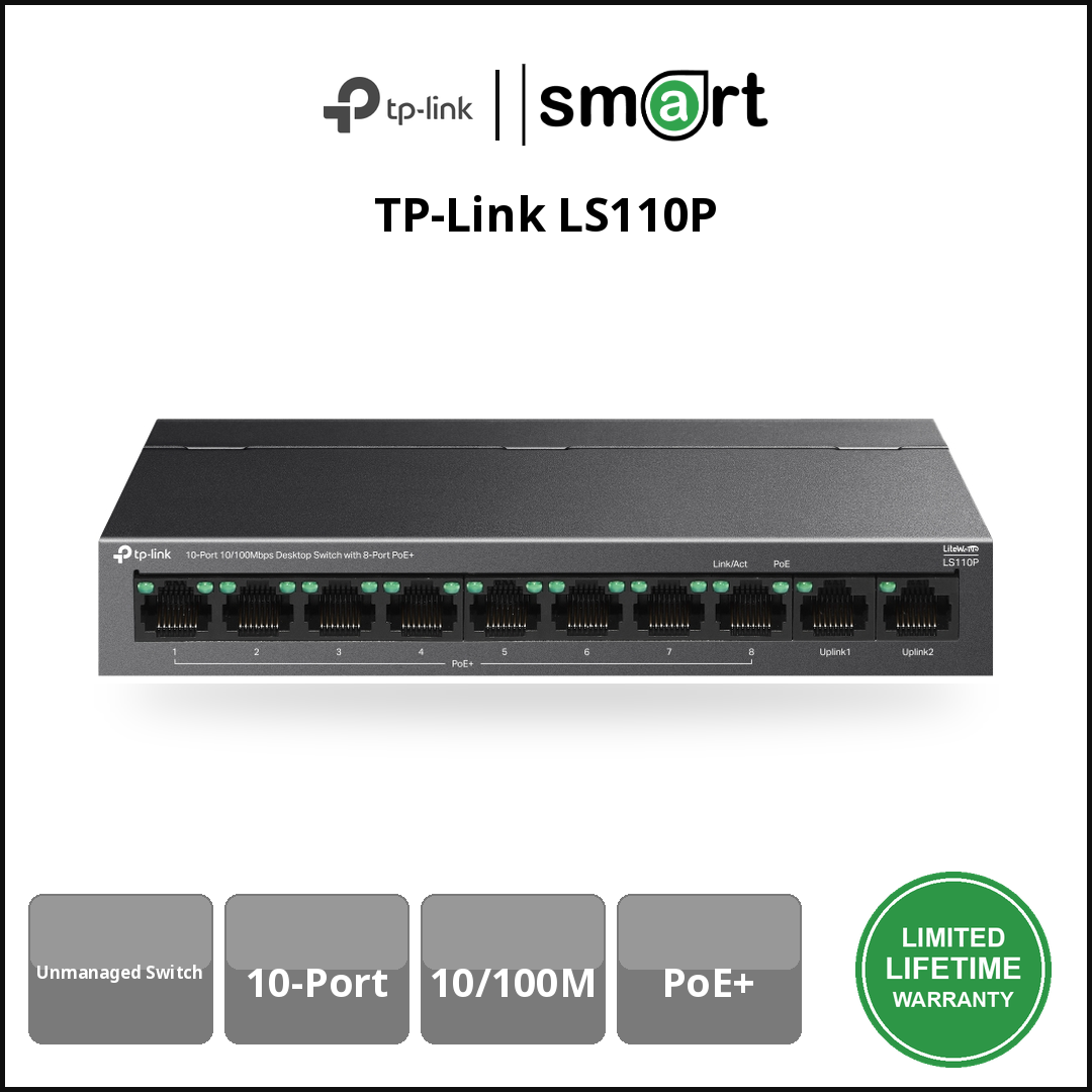 TP-Link LS110P - LS110P 10Port10/100 DesktopSW,8Port PoE+
