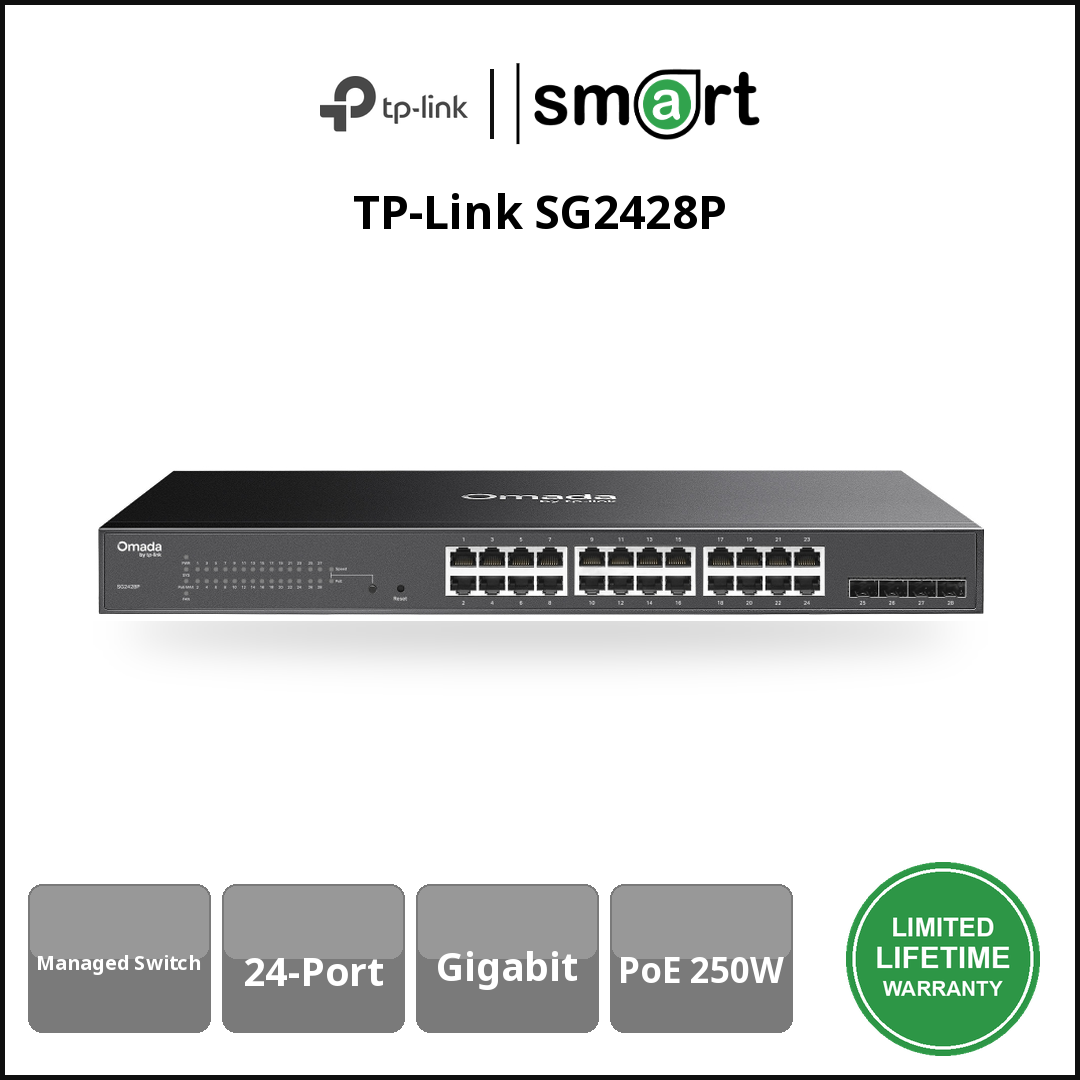 TP-Link SG2428P - 24Port Gb PoE+,250W + 4 Gb SFP ManagedSW