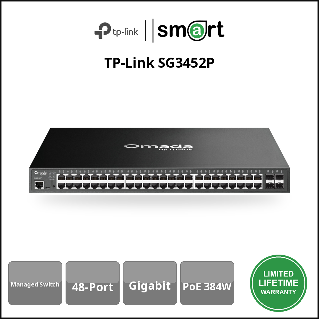 TP-Link SG3452P - 48Port Gb PoE+,384W + 4 Gb SFP ManagedSW