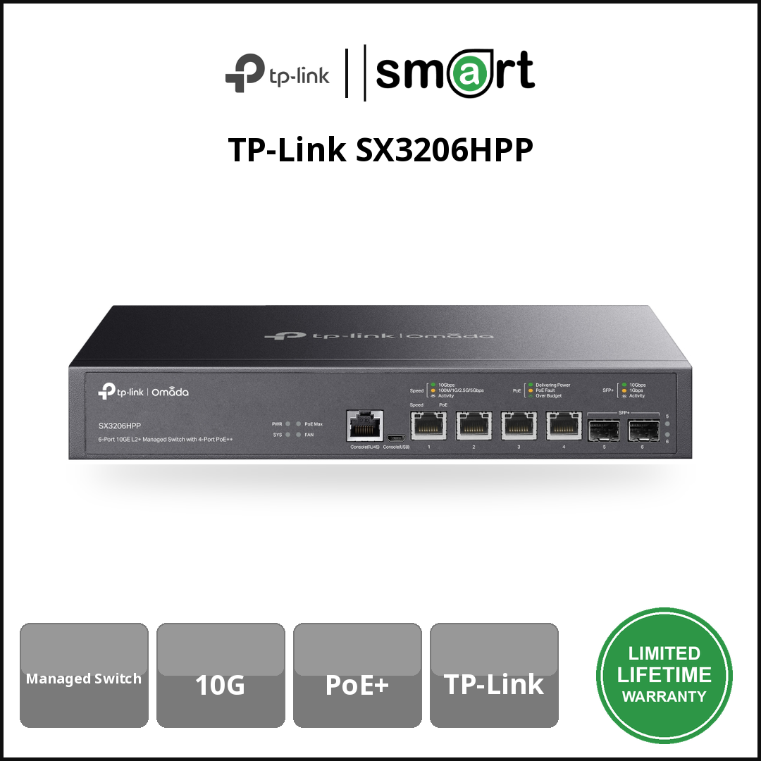 TP-Link SX3206HPP - 4 10G POE++ 2 10G SFP+ Managed Switch