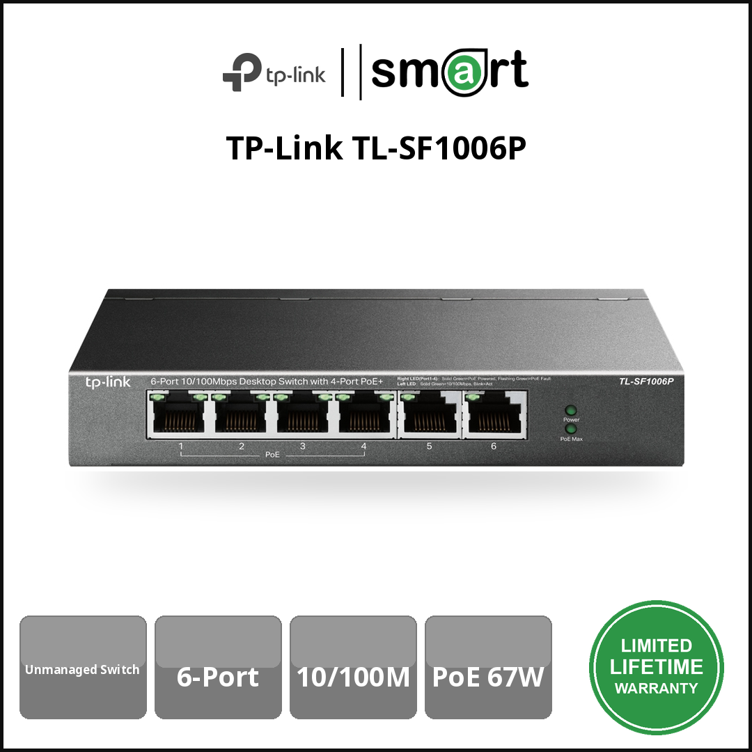 TP-Link TL-SF1006P - 6Port 10/100M DesktopSW, 4Port PoE+ 67W