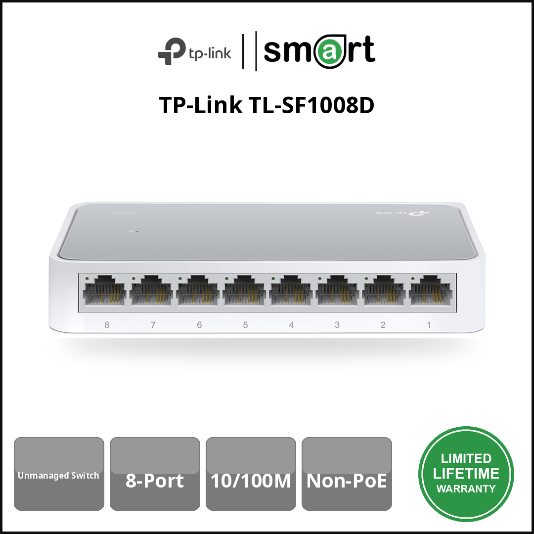TP-Link TL-SF1008D - 8Port 10/100M DesktopUnmanagedSw,Plastic