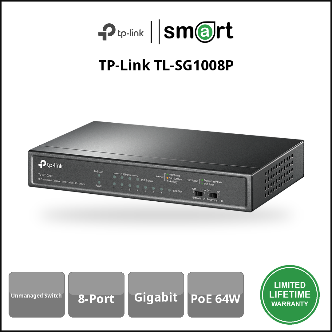 TP-Link TL-SG1008P - 8Port Gb Desktop Switch, 4-Port PoE+ 64W