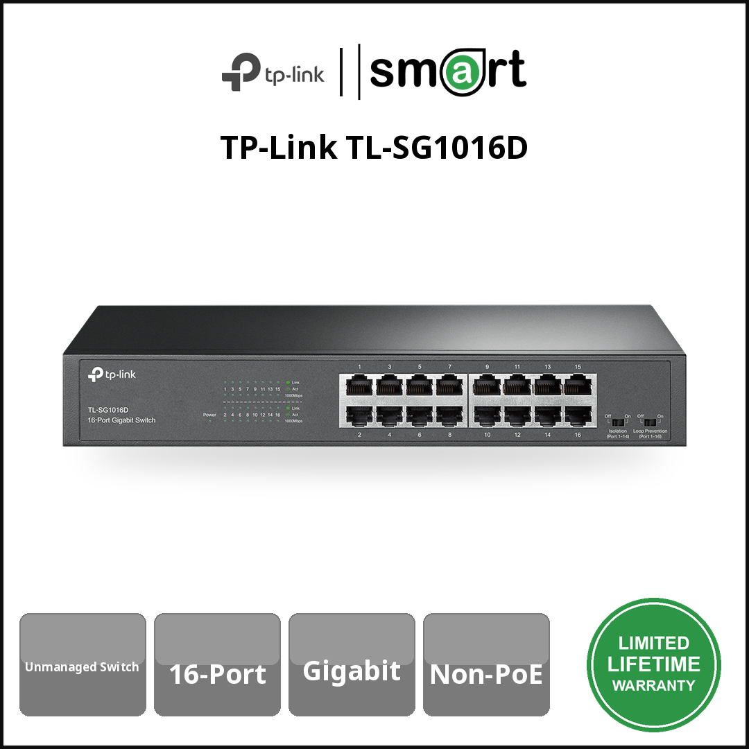 TP-Link TL-SG1016D - 16Port Gigabit 13" Unmanaged Switch