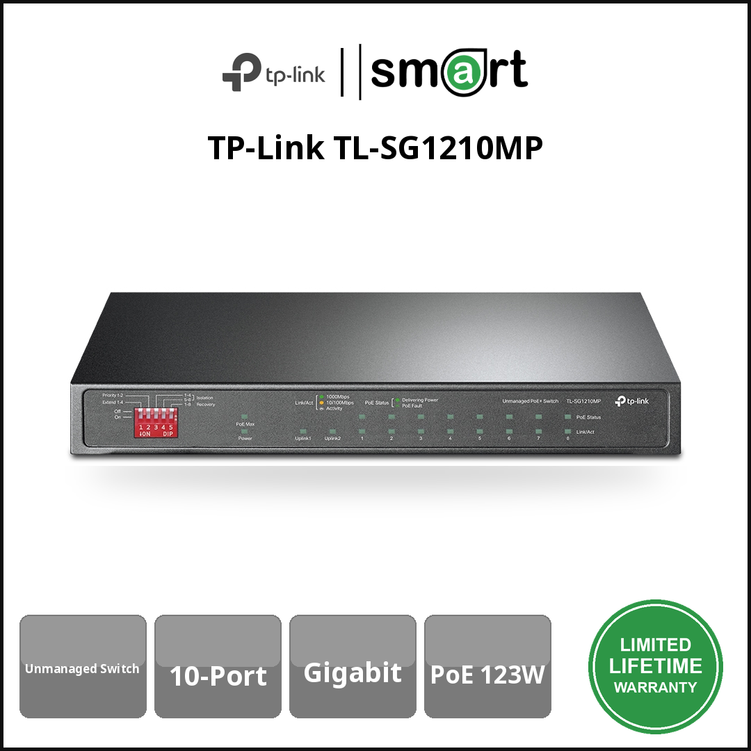 TP-Link TL-SG1210MP - 10Port Gb DesktopSW, 8-Port PoE+ 123W