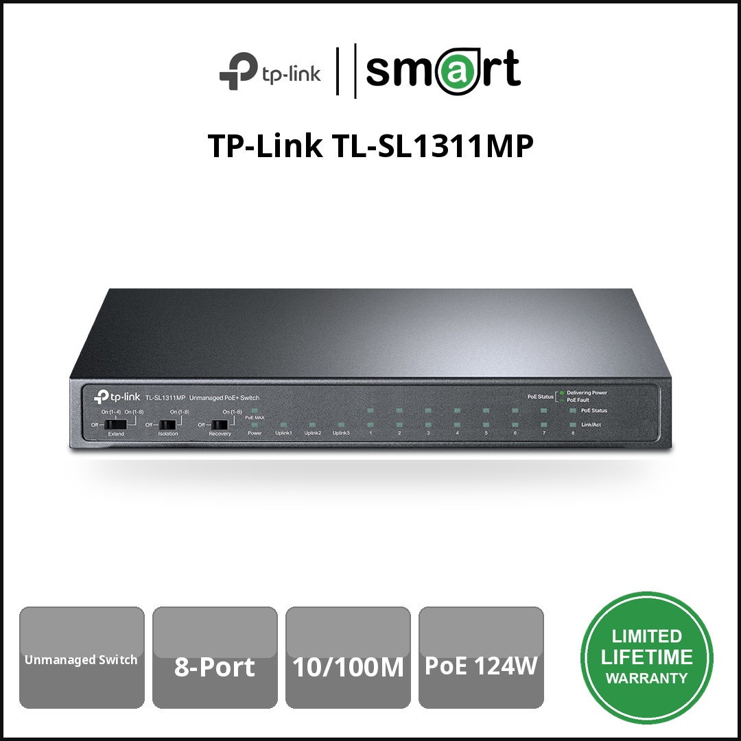 TP-Link TL-SL1311MP - 8Port 10/100M PoE+, 124W + 3 Gb Non-PoE